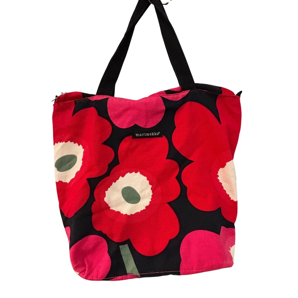 Marimekko Avon Breast Cancer Crusade Unikko Floral Canvas Tote Bag Red Black